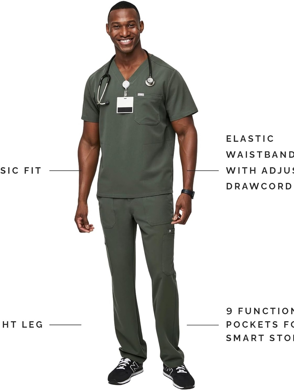 Figs Olive Scrub Pants with Blue Drawstring